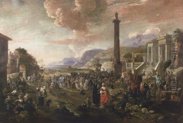 Les Vendanges Dans La Campagne Aux Environs De Tivoli Oil Painting by Antoon Goubau