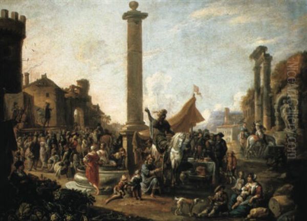 La Place Du Marche Oil Painting by Antoon Goubau