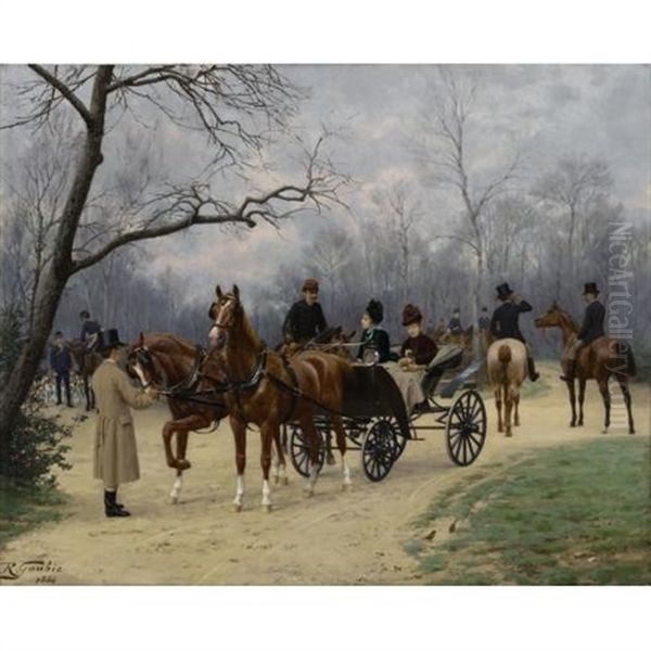 The Start Of The Hunt Oil Painting by Jean Richard Goubie