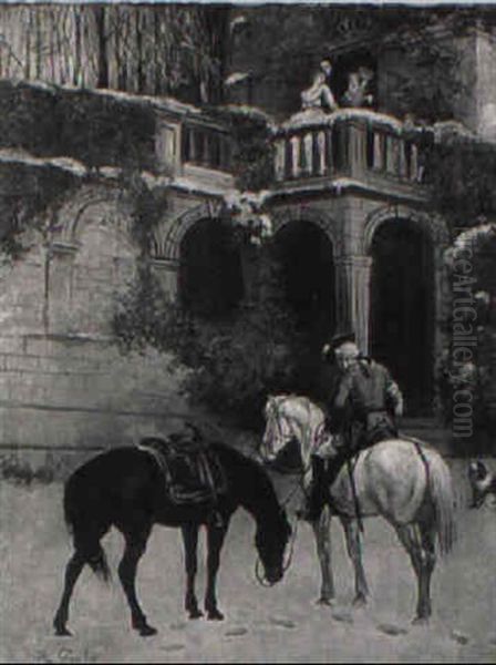 Elopement From The Balcony Oil Painting by Jean Richard Goubie