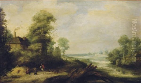 Horserider Giving Alms To Beggars On A Country Road Oil Painting by Abraham Govaerts