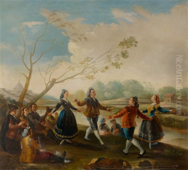 Dance Of The Majos At The Banks Of The Manzanares Near Madrid Oil Painting by Francisco Goya Fuendetodos