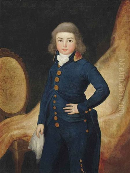 Portrait Of A Young Boy, Standing, Three-quarter-length, In A Blue Suit With Brass Buttons Oil Painting by Francisco Goya Fuendetodos