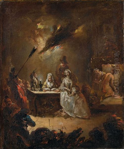 Fantastische Interieurszene Bei Kerzenlicht Mit Edeldame Oil Painting by Francisco Goya Fuendetodos
