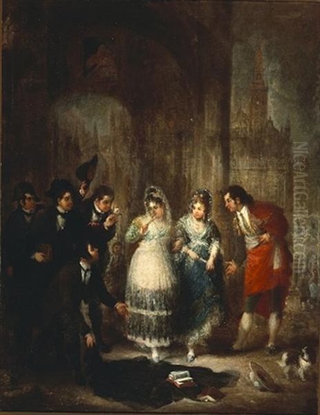 Two Majas Surrounded By Their Admirers Oil Painting by Francisco Goya Fuendetodos