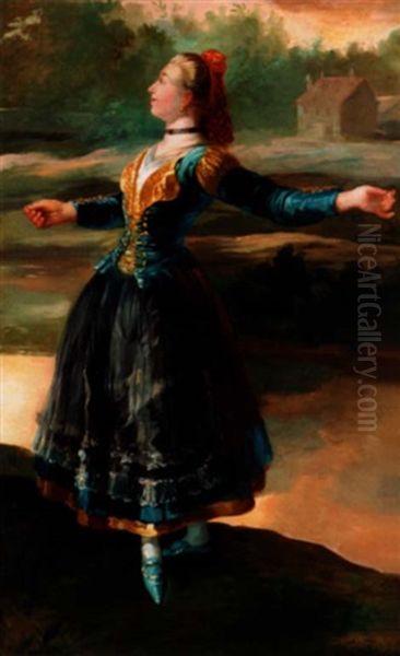 Study Of A Maja Dancing In A Landscape Oil Painting by Francisco Goya Fuendetodos