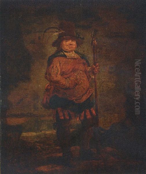 Portrait Of A Peasant Man Wearing A Pleated Orange Doublet And Holding A Spear Oil Painting by Francisco Goya Fuendetodos