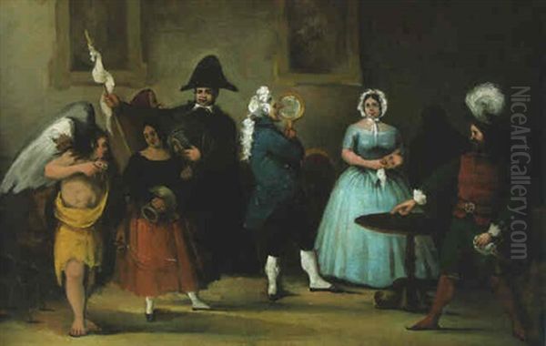 Company In Costume Acting In An Interior Oil Painting by Francisco Goya Fuendetodos