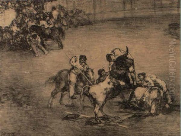Los Toros De Burdeos Oil Painting by Francisco Goya Fuendetodos