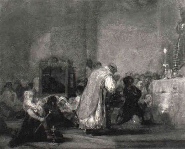 Priest Celebrating A Mass Of Purification Oil Painting by Francisco Goya Fuendetodos