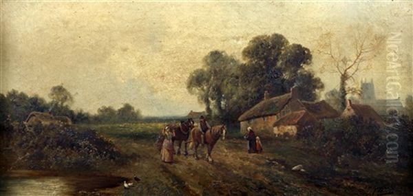 A September Evening, And Cottage Homes (pair) Oil Painting by James Walter Gozzard