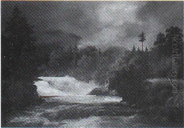 Wasserfall Bei Berchtesgaden Oil Painting by Christian (Johann Chr. Leberecht) Grabau