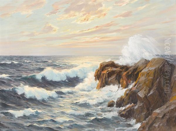 Felsige Kustenpartie Mit Brandung Oil Painting by Paul Grabwinkler