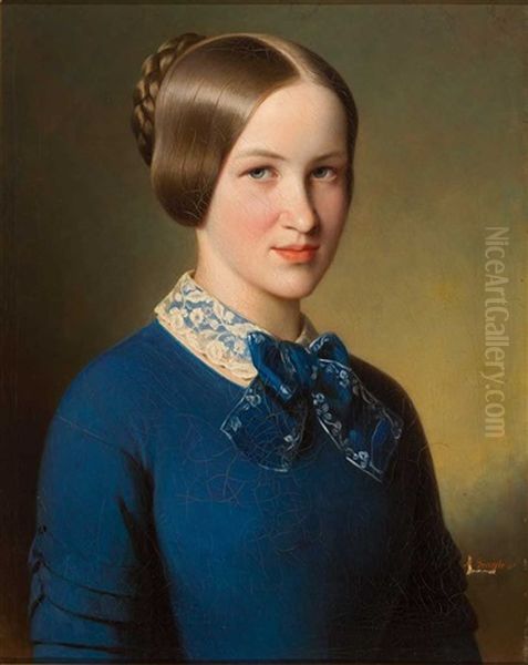 Halbfigurliches Portrait Einer Jungen Frau Mit Direktem Blick Zum Betrachter Oil Painting by Albert Graefle