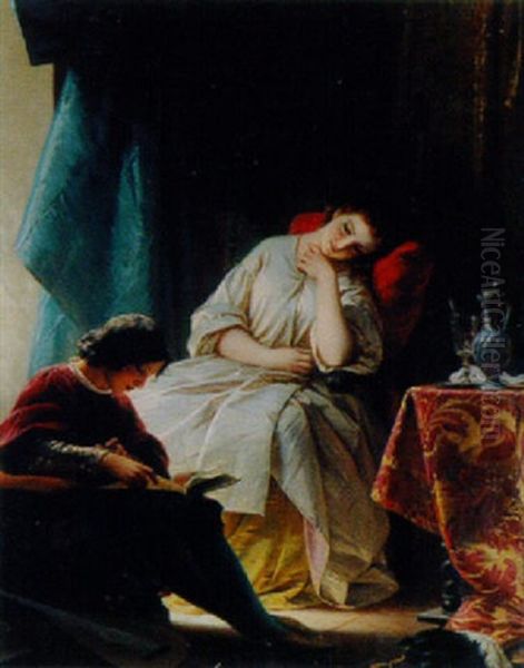 Die Lesestunde Oil Painting by Albert Graefle