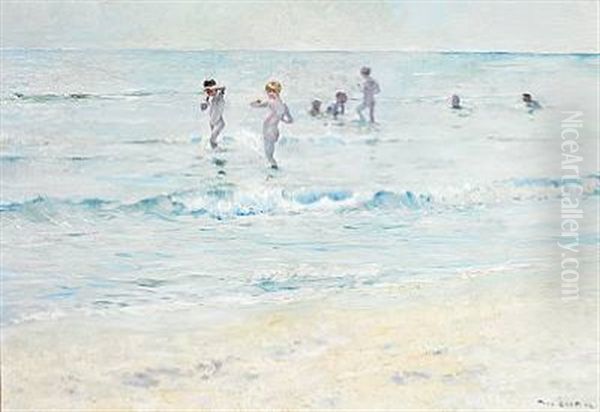 Bathing Boys, Skagen Beach Oil Painting by Paul Graf