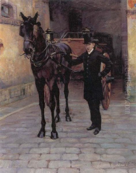 Kusk Ved Sin Hestvogn I En Portabning Oil Painting by Paul Graf