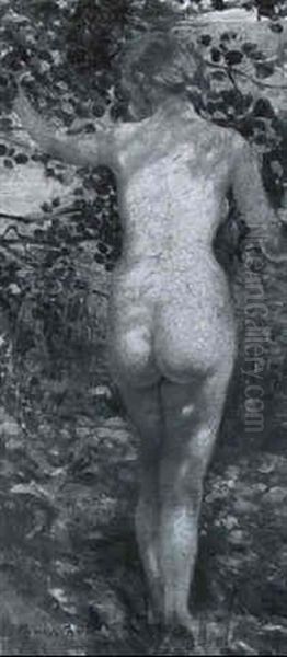 A Nude Standing By A Tree Oil Painting by Paul Graf