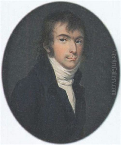 A Young Gentleman With Long Unstyled Hair, Wearing Blue Coat, White Chemise And Tied White Stock Oil Painting by Anton Graff