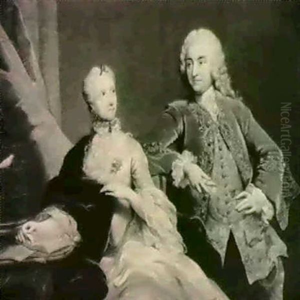 Portrait Of A Man And Women Said To Be Friedrich Van Eyben  And His Wife Oil Painting by Anton Graff