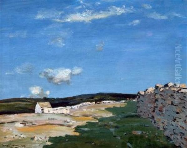 Moorland Landscape With Thatched Barn Oil Painting by George Graham