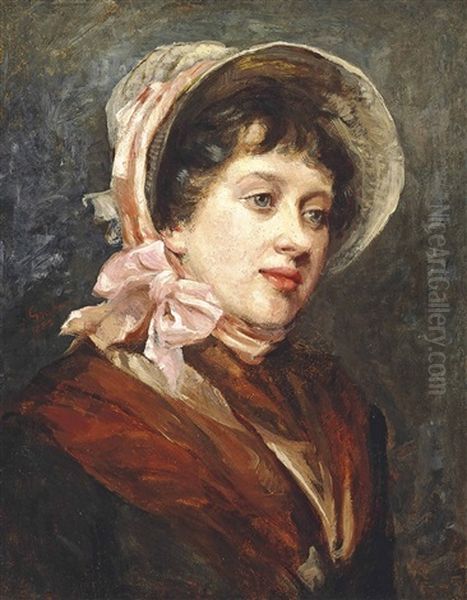 The New Ribbon Oil Painting by Thomas Alexander Ferguson Graham