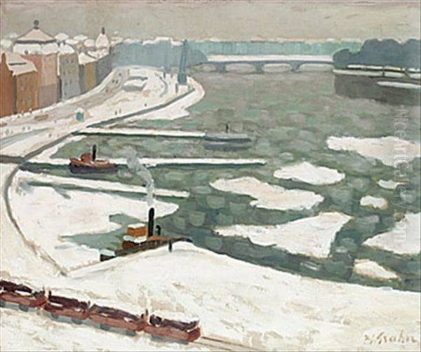 Vinter, Stockholms Strom Oil Painting by Hjalmar Grahn