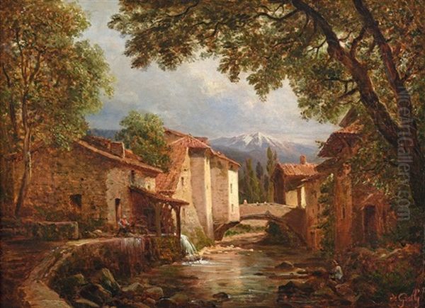 Vue D'un Moulin Dans Les Contreforts De Montagne Oil Painting by Victor de Grailly