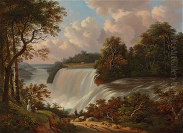 View Atop Niagara Falls Oil Painting by Victor de Grailly