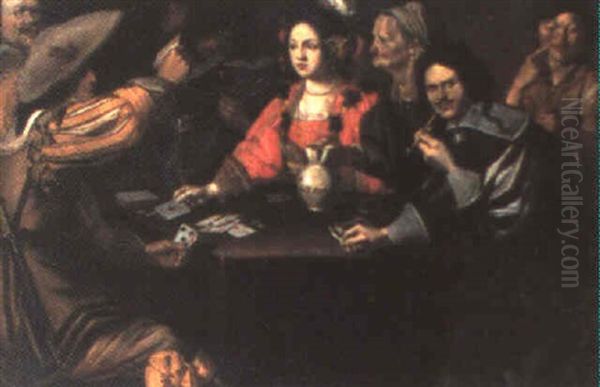 Les Joueurs De Cartes Oil Painting by Antiveduto Grammatica