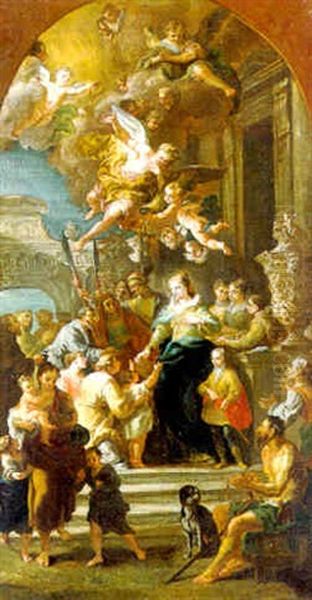 Saint Elizabeth Of Hungary Giving Alms To The Poor Oil Painting by Daniel Gran