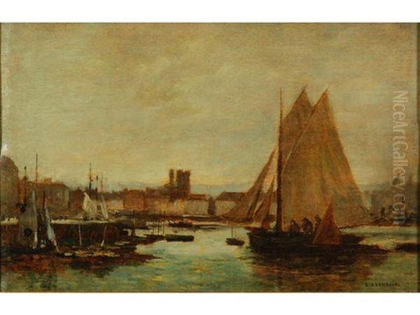 Bateau De Peche Dans Le Port De Dieppe (+ Sans Titre (sketch), Verso) Oil Painting by Grandsire, Pierre Eugene