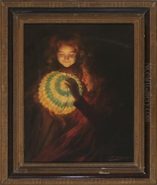Ninas Con Un Farolillo Oil Painting by Luis Graner y Arrufi