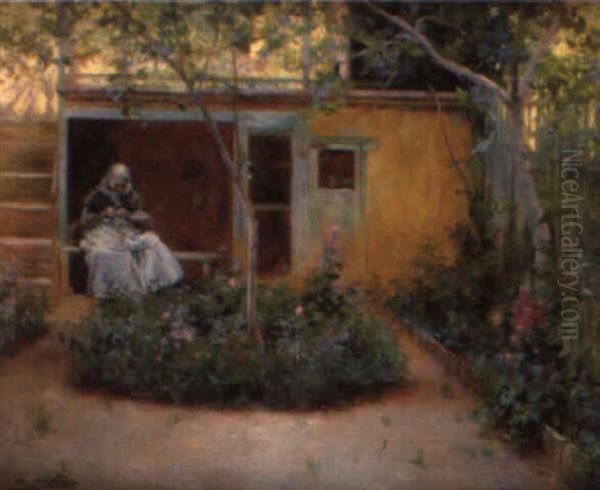 Jardin Con Anciana Oil Painting by Luis Graner y Arrufi
