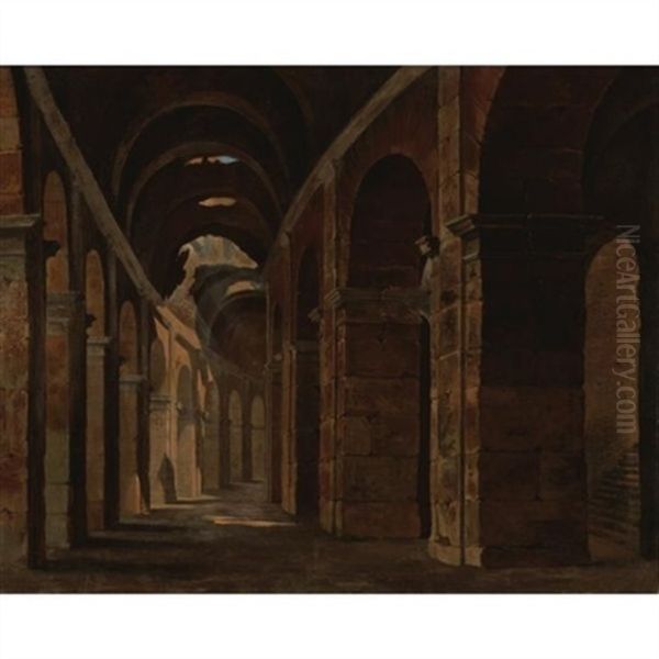 Interior Of The Colosseum, Rome Oil Painting by Francois Marius Granet