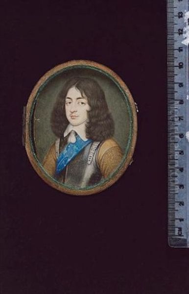 King Charles Ii Of England, Wearing The Blue Sash Of The Garter, His Silver Armour Breastplate Over Ochre Doublet, The Sleeves Embroidered, White Lawn Collar With Tassel Fastening Oil Painting by David Des Granges