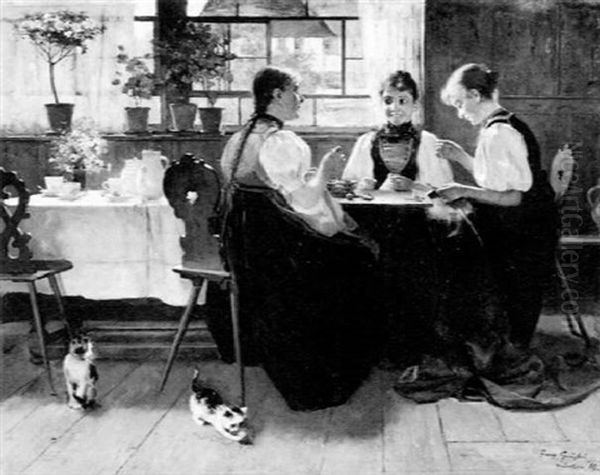 Bei Der Handarbeit Oil Painting by Franz Graessel