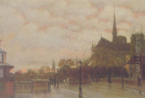 Vue De Notre Dame De Paris Oil Painting by Eugene Grasset