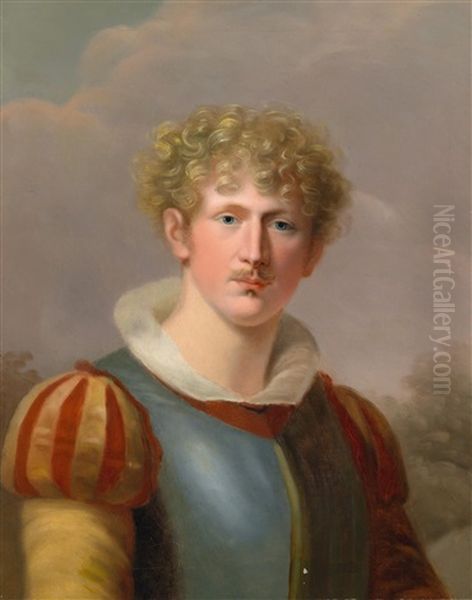 Bildnis Eines Blondgelockten Jungen Mannes In Einem Renaissancekostum Oil Painting by Giuseppe or Josef Grassi
