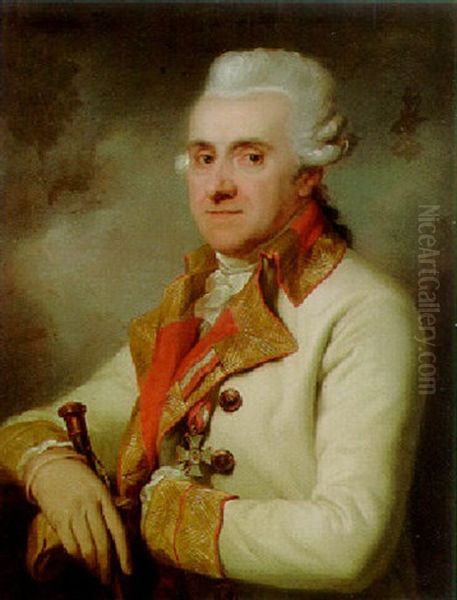 Portrait Of A Gentleman, Half Length, In A White Coat, Holding A Walking Stick Oil Painting by Giuseppe or Josef Grassi