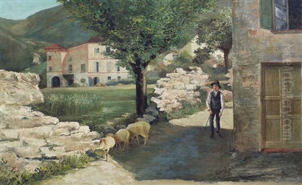 Paesaggio Con Pastore Oil Painting by Giuseppe Grassis