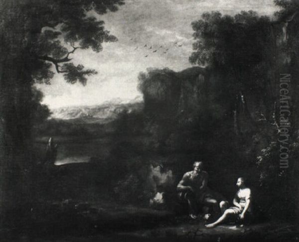 Waldlandschaft Mit Einem Flusgott Und Einer Quellennymphe Oil Painting by Johann Georg Dominikus Grassmayr