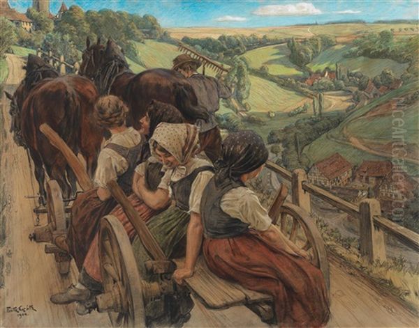 Returning Home From Harvesting Oil Painting by Fritz Graetz