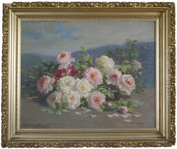 Still-life With Pink Roses Oil Painting by Abbott Fuller Graves