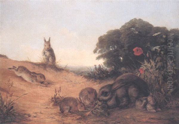 Rabbit Family Oil Painting by Henry Barnard Gray