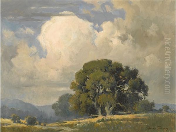 Oaks Beneath Billowing Clouds Oil Painting by Percy Gray