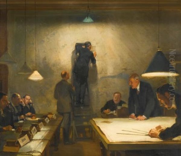 The Metropolitan Observation Room During An Air Raid Oil Painting by Ronald Gray