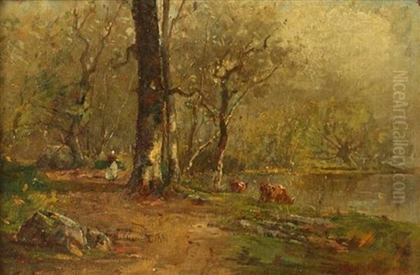 Watering The Cows Oil Painting by Charles Edwin Lewis Green