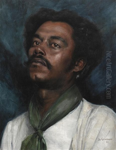 Portrait Of A Man With A Green Cravat Oil Painting by Joseph Greenbaum