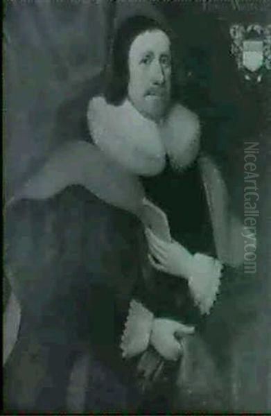 Portrait Of Henry Watts Senior, Aged 60, Half Length,       Wearing His Robes Of Office, Holding A Pair Of Gloves.... Oil Painting by John Greenhill